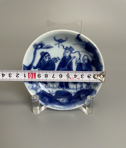古玩陶瓷清中期 青花福祿壽三星人物紋筆舔真品鑒賞圖