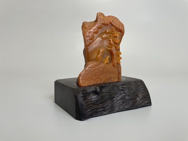 古玩玉器浮雕松下問童子田黃石擺件拍賣，當(dāng)前價格300元