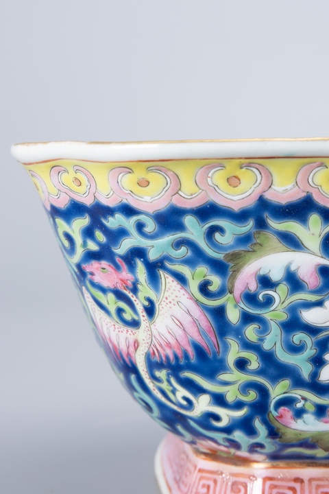 古玩陶瓷晚清細路粉彩高足碗真品鑒賞圖