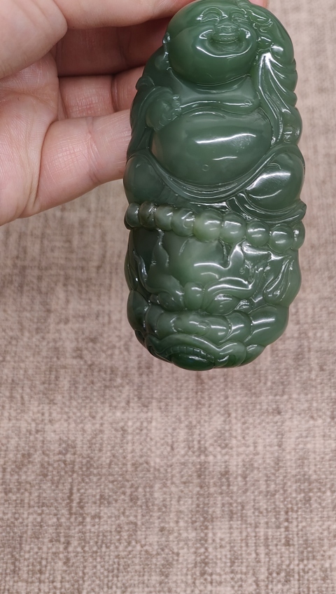 古玩玉器碧玉佛公雕件真品鑒賞圖