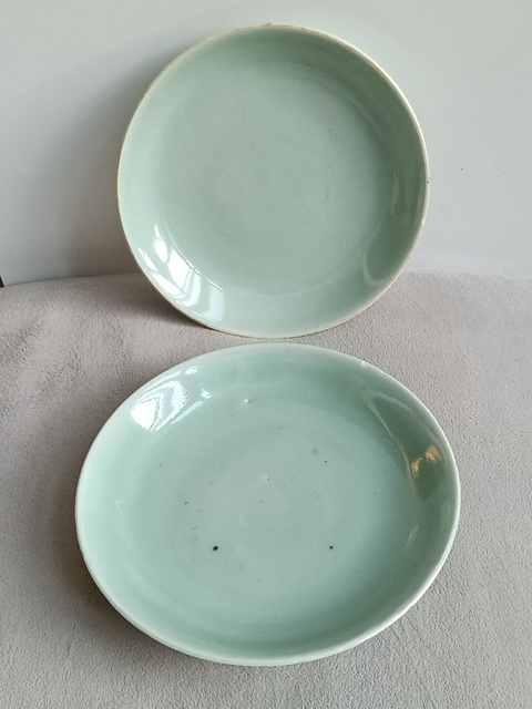 古玩陶瓷豆青釉盤拍賣,當前價格320元