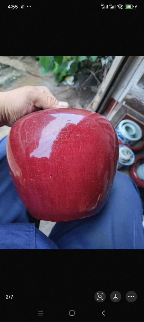 古玩陶瓷紅釉罐真品鑒賞圖