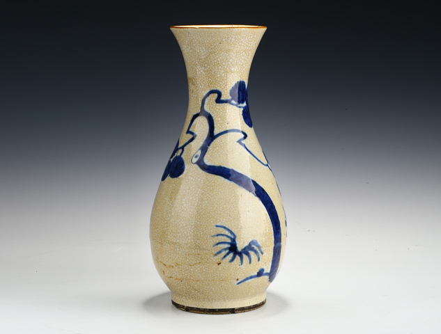 古玩陶瓷明晚·哥釉青花鹿鶴同春紋玉壺春瓶真品鑒賞圖