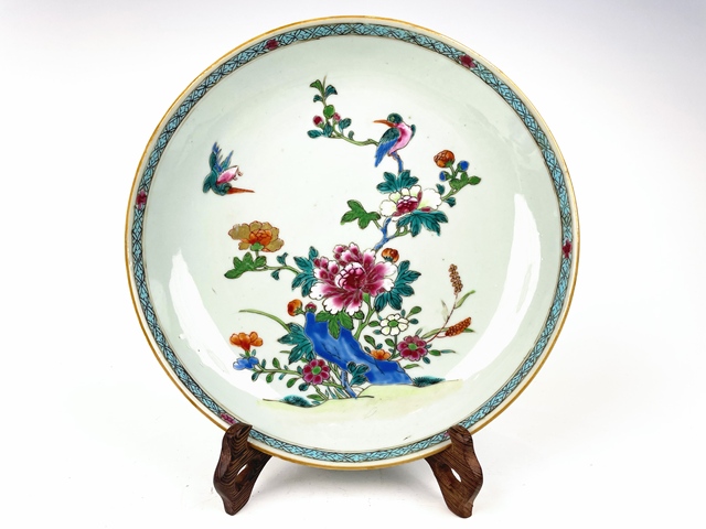 古玩陶瓷清雍乾·粉彩花鳥盤真品鑒賞圖