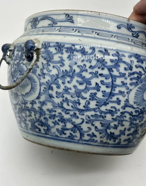 古玩陶瓷青花淡描纏枝花卉紋粥罐拍賣，當前價格788元