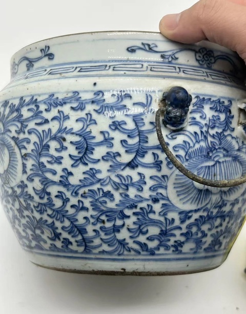 古玩陶瓷青花淡描纏枝花卉紋粥罐拍賣，當前價格788元