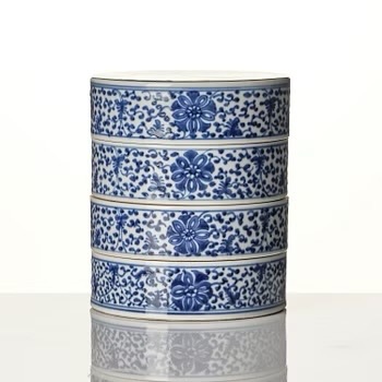 古玩陶瓷花卉紋青花疊盒真品鑒賞圖
