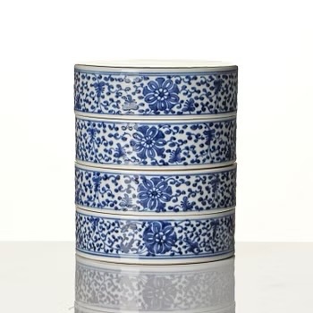 古玩陶瓷花卉紋青花疊盒真品鑒賞圖