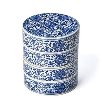 古玩陶瓷花卉紋青花疊盒真品鑒賞圖
