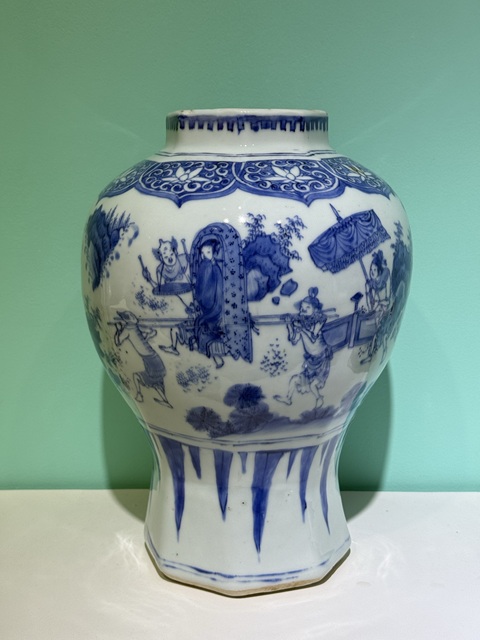 古玩陶瓷青花人物故事八方罐真品鑒賞圖
