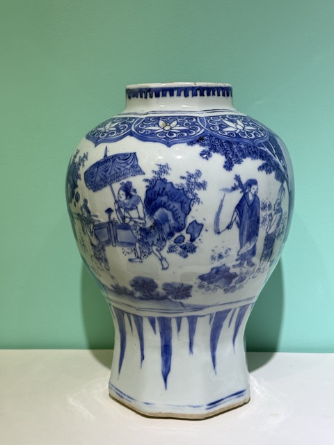 古玩陶瓷青花人物故事八方罐真品鑒賞圖