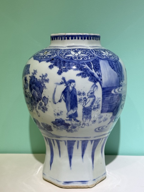 古玩陶瓷青花人物故事八方罐真品鑒賞圖