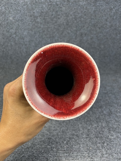 古玩陶瓷紅釉加彩花鳥紋觀音瓶拍賣，當前價格2588元