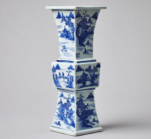 古玩陶瓷粉彩風(fēng)景紋花觚真品鑒賞圖