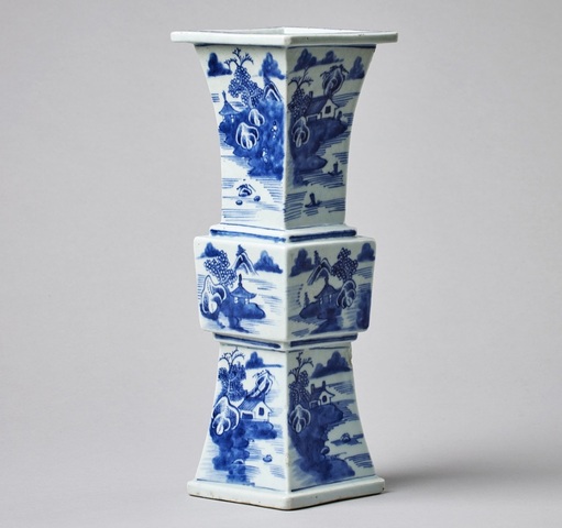 古玩陶瓷粉彩風(fēng)景紋花觚真品鑒賞圖