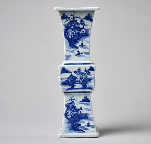 古玩陶瓷粉彩風(fēng)景紋花觚真品鑒賞圖