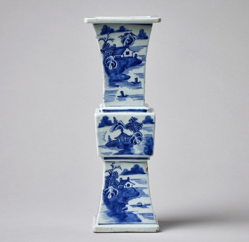 古玩陶瓷粉彩風(fēng)景紋花觚真品鑒賞圖