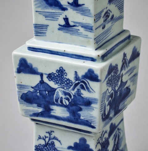 古玩陶瓷粉彩風(fēng)景紋花觚真品鑒賞圖