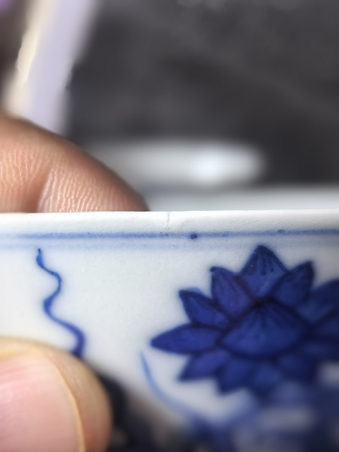 古玩陶瓷清晚·青花蓮池紋碗 真品鑒賞圖