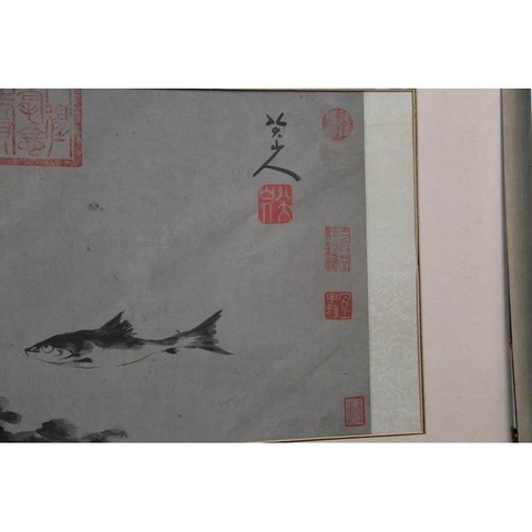 古玩字畫八大山人款水墨游魚圖真品鑒賞圖