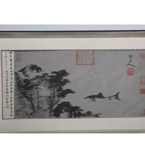 古玩字畫八大山人款水墨游魚圖真品鑒賞圖