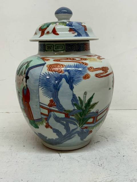 古玩陶瓷青花五彩人物故事紋蓋罐真品鑒賞圖