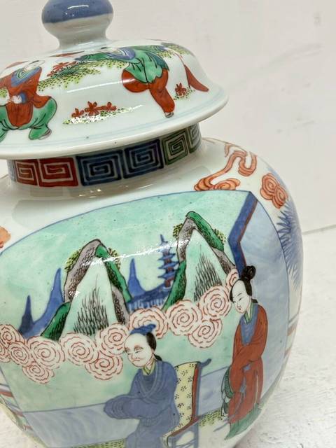 古玩陶瓷青花五彩人物故事紋蓋罐真品鑒賞圖