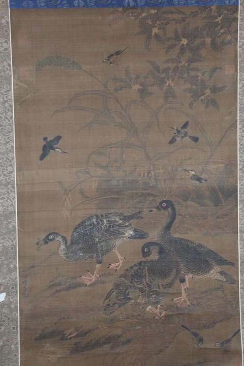 古玩字畫呂紀款工筆花鳥立軸真品鑒賞圖