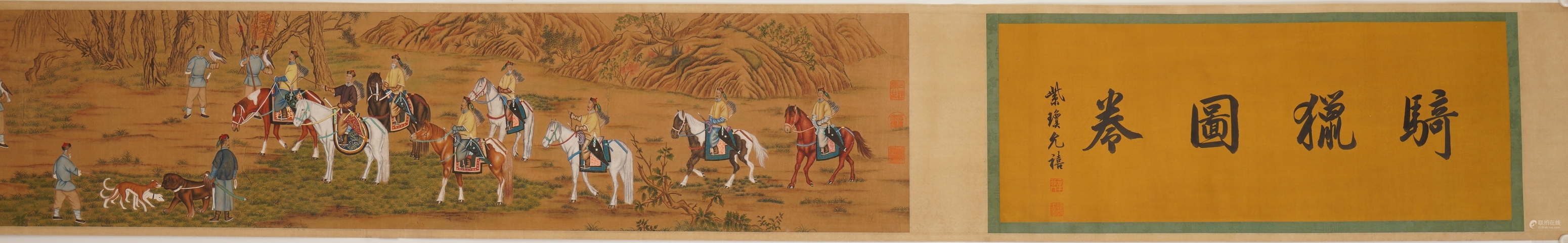 古玩字畫郎世寧款騎獵圖卷真品鑒賞圖