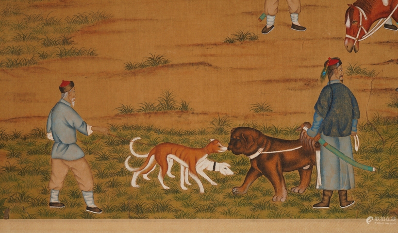 古玩字畫郎世寧款騎獵圖卷真品鑒賞圖