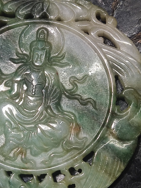 古玩玉器翡翠雕“觀音牌”拍賣,當前價格588元