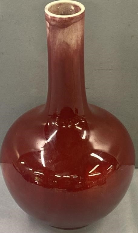 古玩陶瓷郎紅釉天球瓶，模糊，偏老真品鑒賞圖