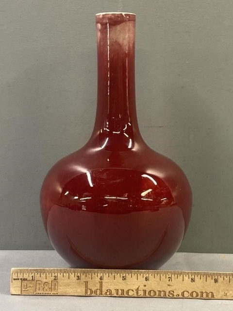 古玩陶瓷郎紅釉天球瓶，模糊，偏老真品鑒賞圖