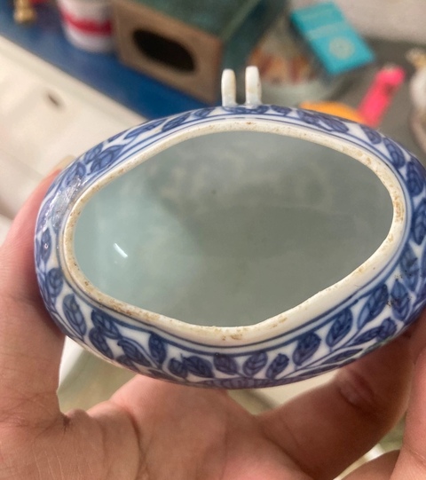 古玩陶瓷花卉紋青花鳥食罐真品鑒賞圖
