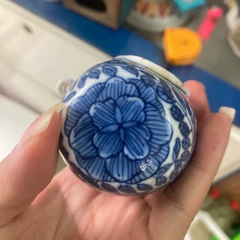 古玩陶瓷花卉紋青花鳥食罐真品鑒賞圖