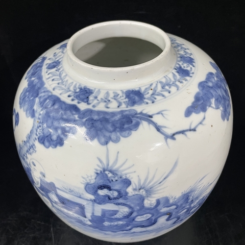古玩陶瓷三娘教子圖青花罐真品鑒賞圖