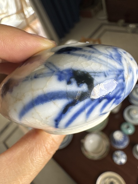 古玩陶瓷哥釉青花蘭草紋水盂拍賣,當前價格480元