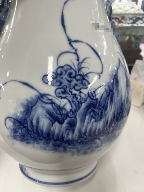 古玩陶瓷民國 青花花卉紋鹿頭尊（玉綾窯）真品鑒賞圖