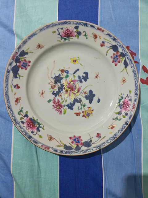 古玩陶瓷青花加彩花卉紋盤真品鑒賞圖