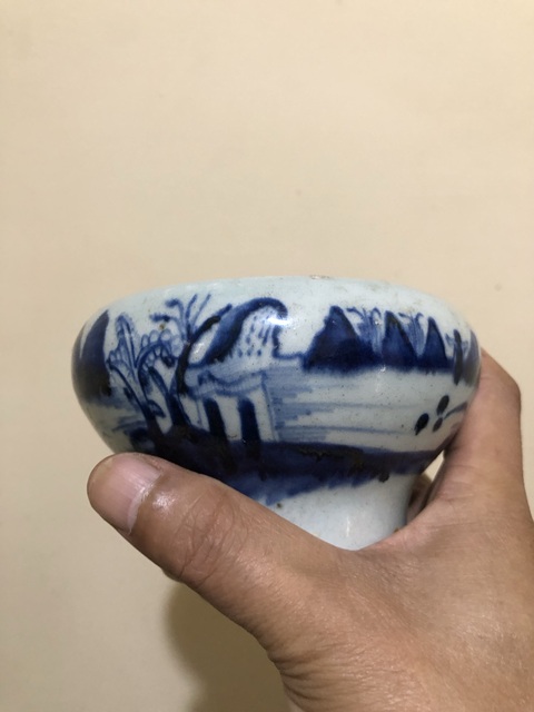 古玩陶瓷青花山水紋藥缽真品鑒賞圖