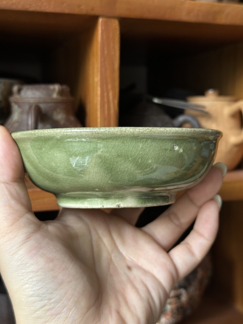 古玩陶瓷漳州窯綠釉壺承真品鑒賞圖