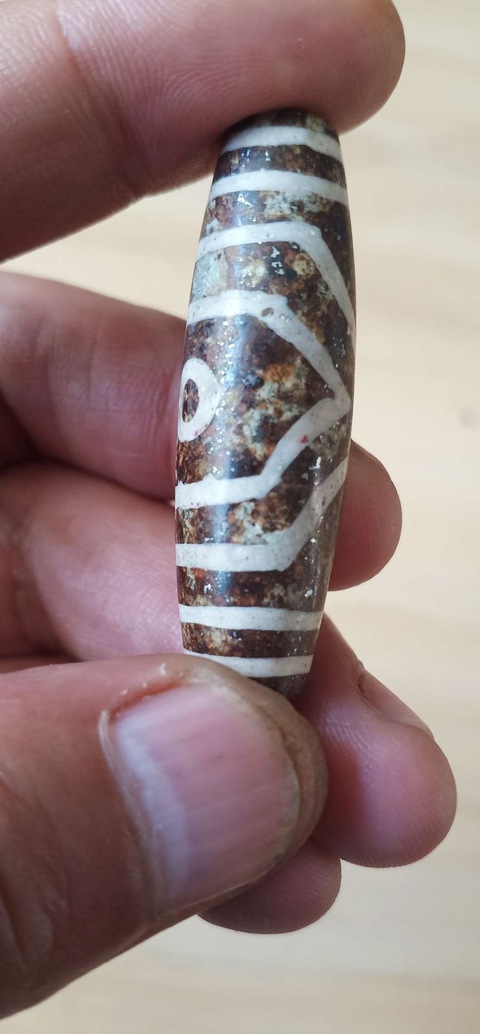 古玩雜項隕石三眼財富天珠(鑲蝕藏藥)拍賣,當前價格550元