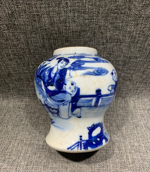 古玩陶瓷青花三娘教子圖蓋罐真品鑒賞圖