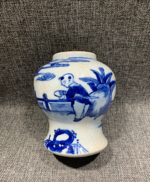 古玩陶瓷青花三娘教子圖蓋罐真品鑒賞圖