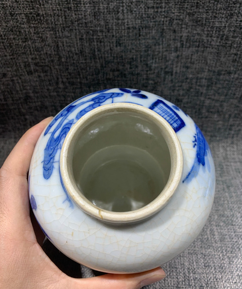 古玩陶瓷青花三娘教子圖蓋罐真品鑒賞圖