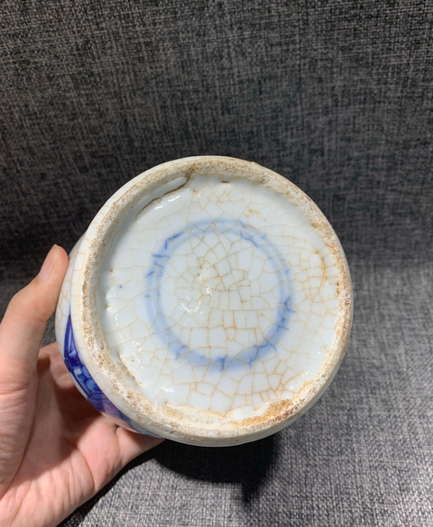 古玩陶瓷青花三娘教子圖蓋罐真品鑒賞圖