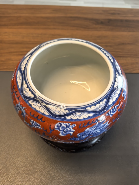 古玩陶瓷珊瑚紅青花龍紋水洗真品鑒賞圖