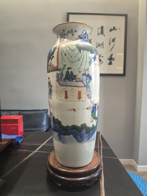 古玩陶瓷青花五彩人物故事紋筒瓶真品鑒賞圖