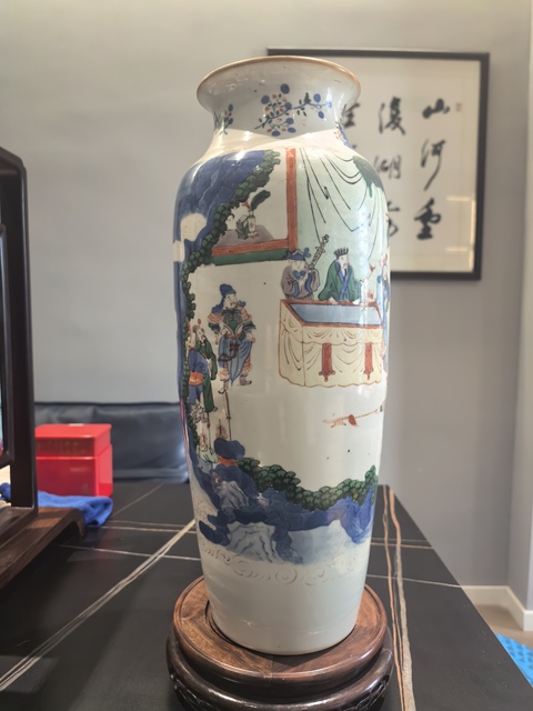 古玩陶瓷青花五彩人物故事紋筒瓶真品鑒賞圖