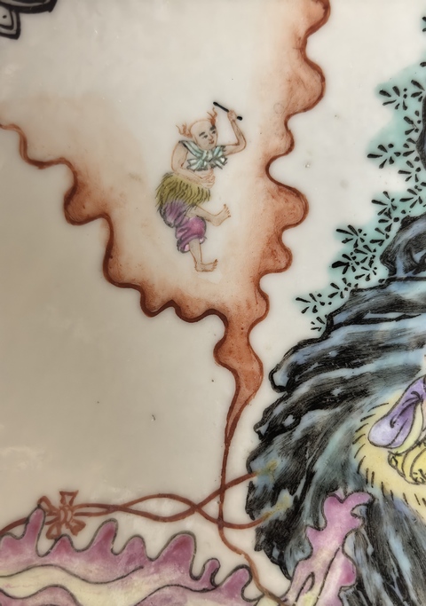 古玩陶瓷民國水漫金山粉彩賞盤(藍料彩款)拍賣，當前價格28888元